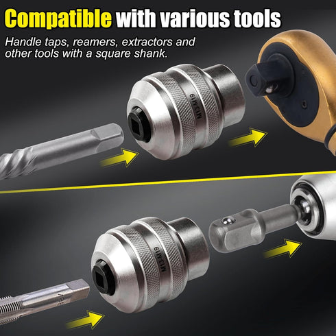 Topec Tap Socket Set, 2-Piece 1/2"DR x M13~M19 Adjustable Tap Chuck Tool with a 1/2"Socket Adapter, Tap Handle for Taps, Reamers, Screw Extractors...