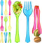 Disposable Serving Utensils, Neon 12 Pack, Four 10” Plastic Serving Spoons and Forks, Four 6-1/2” Plastic Serving Tongs, Plastic Serving Utensils ...