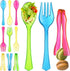 Disposable Serving Utensils, Neon 12 Pack, Four 10” Plastic Serving Spoons and Forks, Four 6-1/2” Plastic Serving Tongs, Plastic Serving Utensils ...