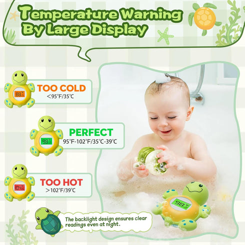 Baby Bath Thermometer & Swimming Turtle Floating Bath Toys, BPA-Free Bath Thermometer Baby Safety, Backlit Display Bathtub Thermometer Baby Water ...