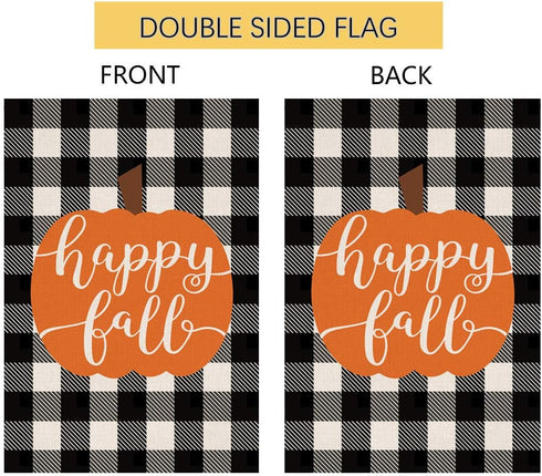 Happy Fall Pumpkin Thanksgiving Garden Flag Vertical Double Sided Farmhouse Autumn Buffalo Check Burlap Yard Outdoor Decor 12.5 x 18 Inches (13419...