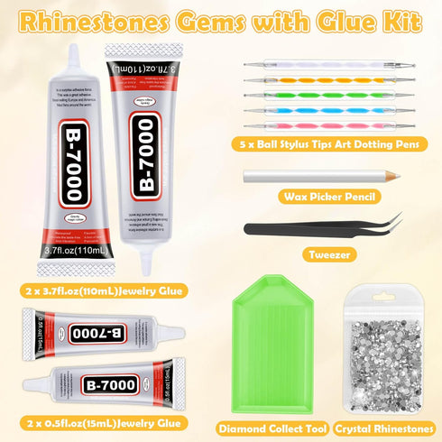 B7000 Rhinestone Glue, 4Pcs B-7000 Jewelry Glue,B7000 Glue Clear with Precision Tip,Super Adhesive Fabric Glue for Jewelry Craft Gem Cell Phone Re...
