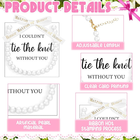 8 Set Bridesmaid Necklaces Women Pearl Necklaces Wedding Bridesmaid Proposal Gifts I Couldn't Tie a Knot Without You Wedding Brides Bridesmaids Je...