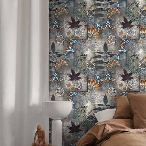 Scandinavian Classical Floral Peel and Stick Wallpaper, 17.71in X 118.1in Self Adhesive Removable WallPaper Gray and Brown Contact Paper Waterproo...