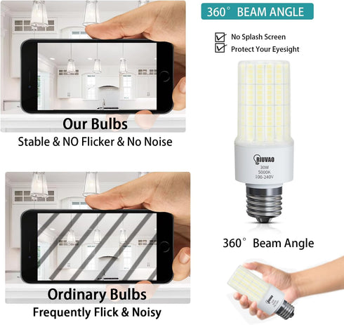 Led Light Bulb, Equivalent 250w Led Bulbs 30w 3750 Lumen Super Bright 5000K Cool Daylight White Non-dimmable Waterproof Led Corn Light Bulb E26/E2...