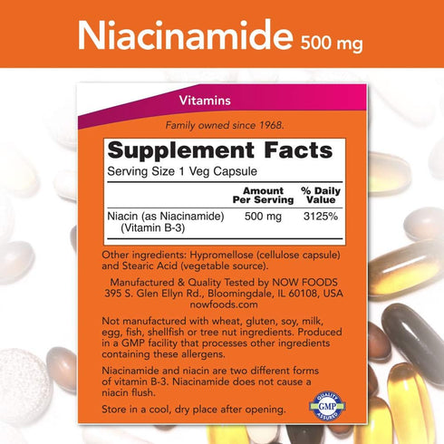 Now Foods Niacinamide 500mg Vitamin B-3 Capsules, 100 Count (3 Pack)...