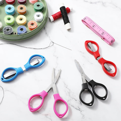 4Pcs Folding Scissors, Portable Mini Travel Scissors Small Safety Foldable Scissors Stainless Steel Telescopic Cutter for Crafting, Retractable Cu...