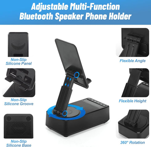 Cell Phone Stand with Bluetooth Speaker, Multi-Angle 360-Degree Rotating, HD Sound, Non-Slip Base Gifts for Men/Women/Boyfriend/Husband/Dad (Black...