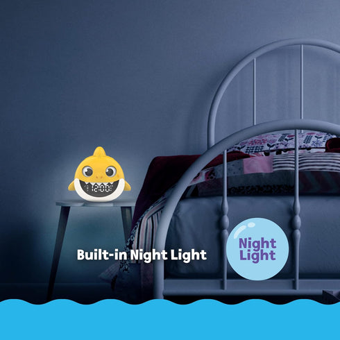 Core Innovations Baby Shark Alarm Clock and Bluetooth Speaker, Yellow...
