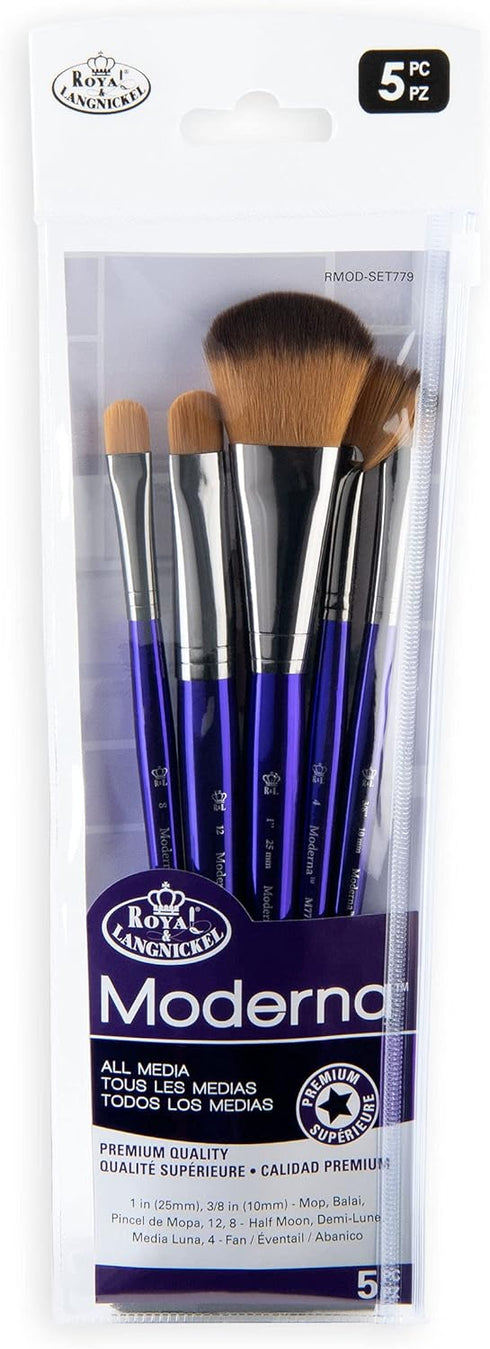 Royal & Langnickel Moderna, 5pc Oval Mop Variety Brush Set for All Painting Mediums, Includes - Mop, Fan & Half Moon Brushes Purple...