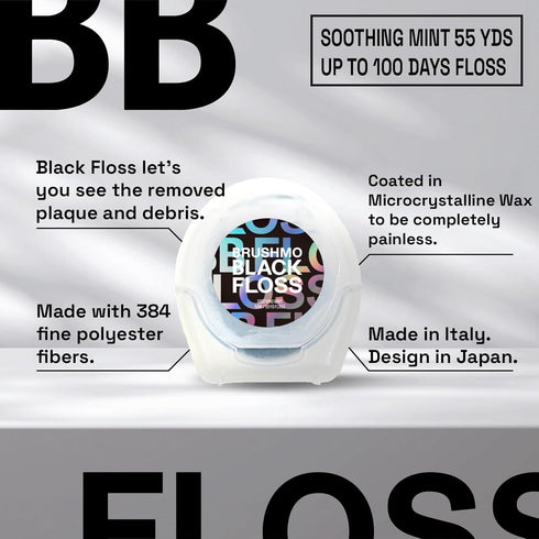 Brushmo Black Floss (BB Floss) Expanding Dental Floss, Dentist/Engineer-Designed, Deep Clean, Shred Resistant, All Natural Microcrystalline Waxed,...