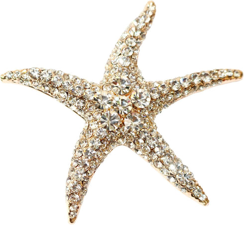 Navachi 18k Gold Plated Multi-Color Crystal Big Sea Star Starfish Brooch Pin...