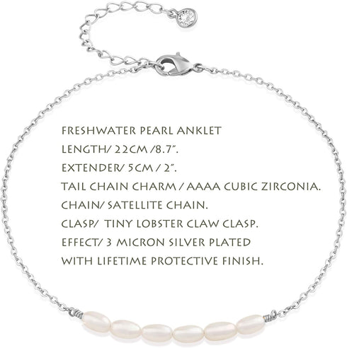 Freshwater Pearl Anklet,Sterling Silver 14K Silver Filled Boho Pearl Dainty Handmade Beaded Cute Tiny Charm Beach Ankle Bracelet Foot Chain Anklet...