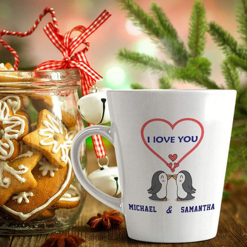 Personalized Custom Text I Love You Two Penguins Ceramic Latte Mug 12 Oz...