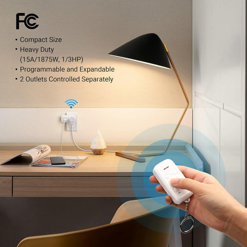 DEWENWILS Wireless Remote Control Outlet, 2 Independent Control Sockets Electrical Remote Light Switch, No Interference Remote Outlet Switch, No W...