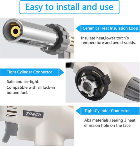 Blow Torch Kitchen Butane Lighter - Culinary Torch Chef Cooking Torch Professional Adjustable Flame with 360 Degree Inverted for Creme, Brulee, BB...