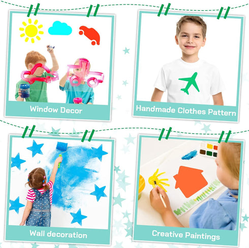24 Pieces Stencils for Kids 8 Inches Drawing Stencils Chalk Stencils Large Washable Geometric and Garden Themed Primary Shape Template for Kids To...