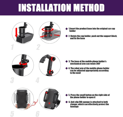 Ajxn 1 PC Car Cup Holder Phone Mount, Universal Adjustable Cup Holder Cradle, Universal Auto Cell Phone Stand, 2-in-1 Car Cup Phone Holder, for Mo...