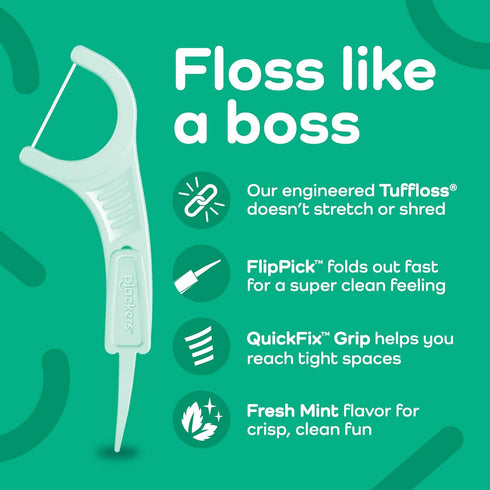 Plackers Micro Line Dental Floss Picks, Fold-Out FlipPick, Tuffloss, Easy Storage with Sure-Zip Seal, Fresh Mint Flavor, 300 Count...