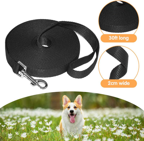 Dog/Puppy Obedience Recall Training Agility Lead - 30ft Training Leash - Great for Training, Play, Camping, or Backyard, 2 Packs Black Long Leash...