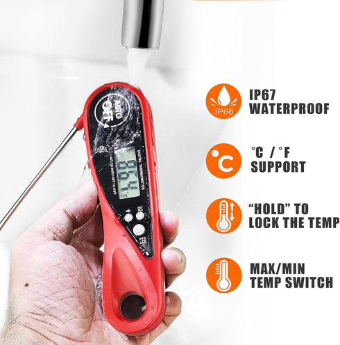 Digital Meat Thermometer, Instant Read Cooking Thermometer with Backlight, Magnet, Waterproof & Foldable, Fast & Precise, Ideal for Deep Fry, BBQ ...