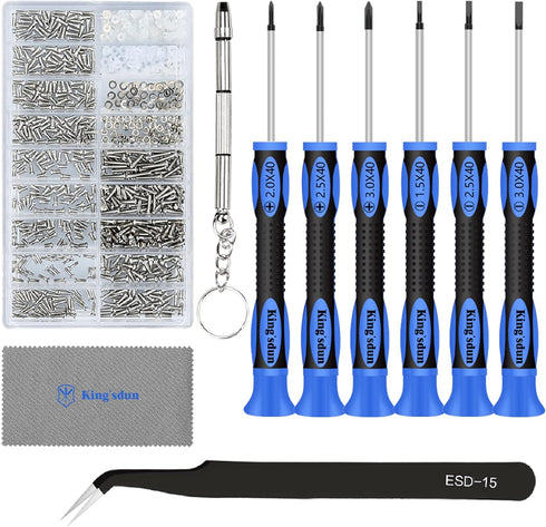 Eyeglass Repair Kits, Kingsdun Eye Glasses Repairing Kit with Precision Screwdriver Set & 1200PCS Screws, Curved Tweezers for Eyeglass, Sunglasses...