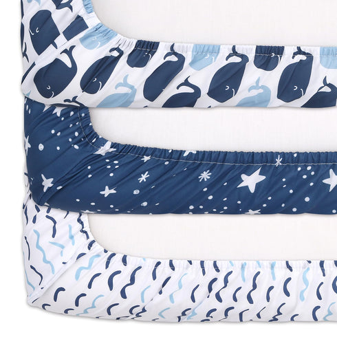 The Peanutshell Changing Pad Covers for Boys or Girls, Unisex 3 Pack, Nautical Whale...