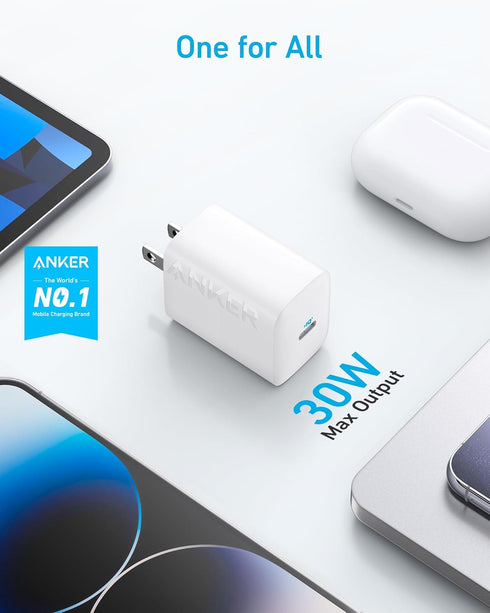 Anker 30W USB-C Charger, Anker 312 Charger with Compact and Foldable Design, High-Speed Fast Charging for iPhone 14/13/12 Series, Samsung S23, Mac...