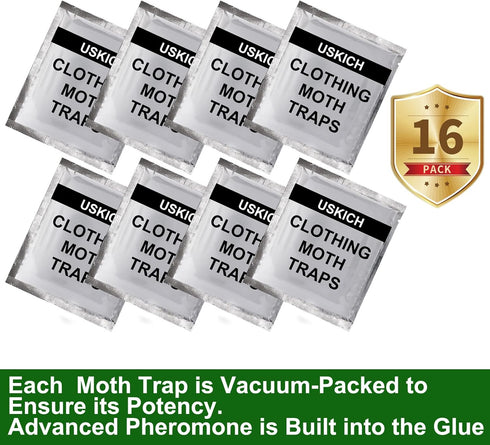USKICH Clothes Moth Traps with Strength Pheromones |Sticky Glue Trap for Closets and Carpet Moths |Clothing Moth Traps for Feathers, Fur, Wool |Lu...