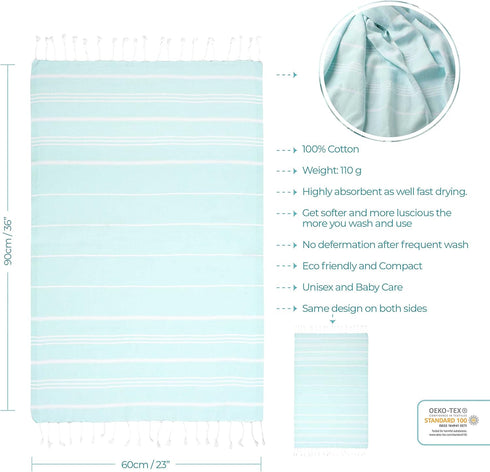 Cacala 100% Turkish Cotton Kitchen Tea Towels, Highly Absorbent Luxury Soft Quick Drying Dish Towel with Hanging Loop for Gym, Yoga, Bath, Sports,...