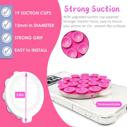 Silicone Suction Cup Phone Mount, Magnetic Suction Phone Case Holder Strong Grip for Selfies and Videos, Hands Free Mirror Shower Phone Holder (Wh...