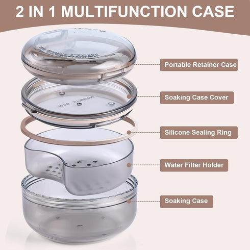 Double Layer Retainer Case,Portable&Cleaner 2 In 1 multifunctional Retainer Case Orthodontic Retainer Cleaning Case For Retainers, Aligners, Night...