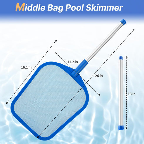 Pool Skimmer, Hot Tub Skimmer Spa Net with Pole, 26'', Ultra Fine Mesh Skimmer Rake, Swimming Pool Leaf Skimmer Net with Aluminum Pole, Spa Hot Tu...
