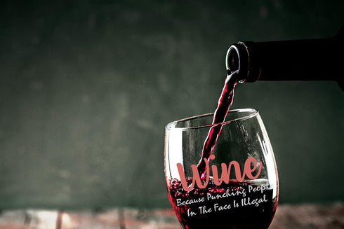 AW Fashions Wine Because Punching People In The Face Is Illegal 15oz Crystal Wine Glass - Unique Novelty Idea for Him, Her, Mom, Wife, Coworker, B...