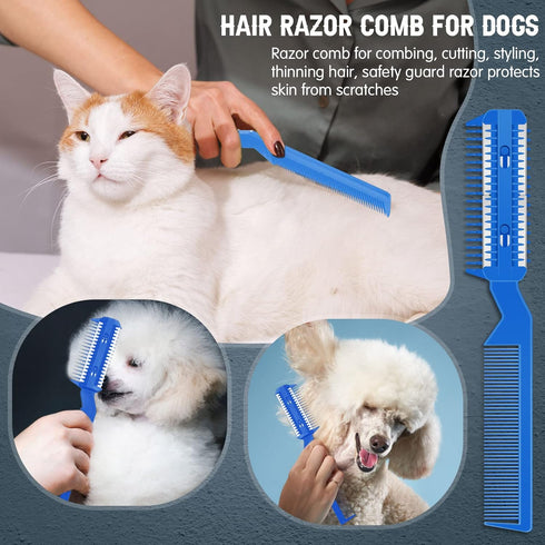 5 Pieces Razor Comb for Dogs Hair Grooming Trimmer Comb for Pet Razor Comb with 25 Extra Blades Manual Dog Hair Trimmer Comb Double Edge Razor for...