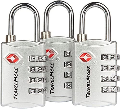 3 Pack TSA Luggage Locks with 4 Digit Combination – Heavy Duty Set Your Own Padlocks for Travel, Baggage, Suitcases & Backpacks - Silver...