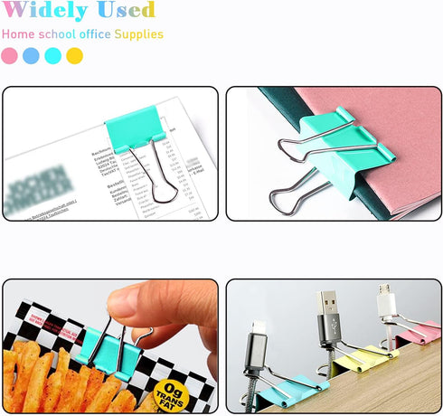 Medium Binder Clips, 1-1/4 Inch, 1.25 Inch Colorful 24 PCS, Capacity 0.6 Inch, 32mm Medium Clips, Fold Clamp, Office Supplies...