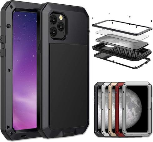CarterLily Compatible iPhone 11 Case, Full Body Shockproof Dustproof Waterproof Aluminum Alloy Metal Gorilla Glass Cover for Apple iPhone 11 6.1 i...
