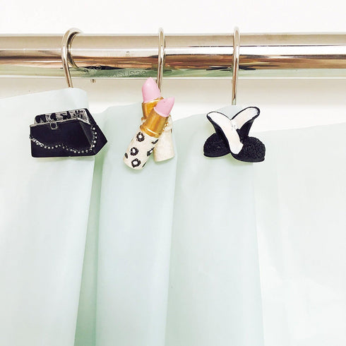 Home Decorative Handbag High-Heel Shoes Lipsticks Shower Curtain Hooks Rings Make Up Set of 12...