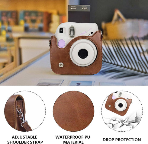 CAIYOULE Case for Fujifilm Instax Mini 7+/7s/7c Instant Film Camera Protective Bag with Adjustable Shoulder Straps(No Camera)-Brown...
