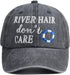 Embroidered River Hair Don’t Care Hat, Vintage Wash Cotton Adjustable Denim Baseball Cap...