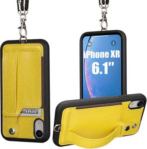TOOVREN Cover for iPhone XR Wallet Case with Lanyard Strap Card Holder Protective Cover with Stand Wallet Leather PU Adjustable Detachable Lanyard...