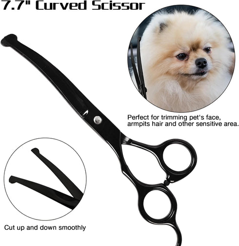 Professional Dog Grooming Scissors with Safety Round Tips, 6 in 1 Dog Grooming Scissors Kit, 4CR Stainless Steel Professional Pet Grooming Shears ...