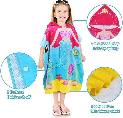Catalonia Mermaid Hooded Bath Towel for Girl 2-6 Years Old,100% Cotton Swim Poncho Towel, Sand Proof Beach Pool Towel for Child Kids Toddler...