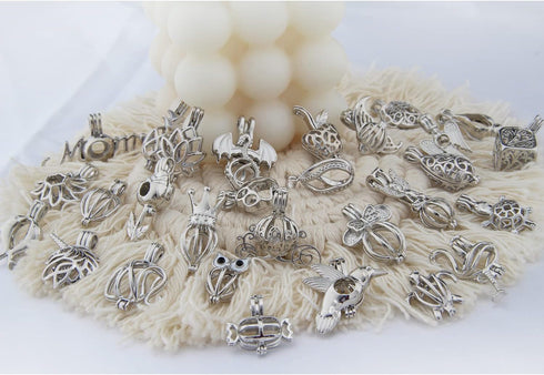 DOUBI Pearl Bead Cages Pendants Necklace Charms for Adults Women DIY Jewelry Making Aromatherapy Diffuser Necklace Lockets Metal Charms for Crafts...