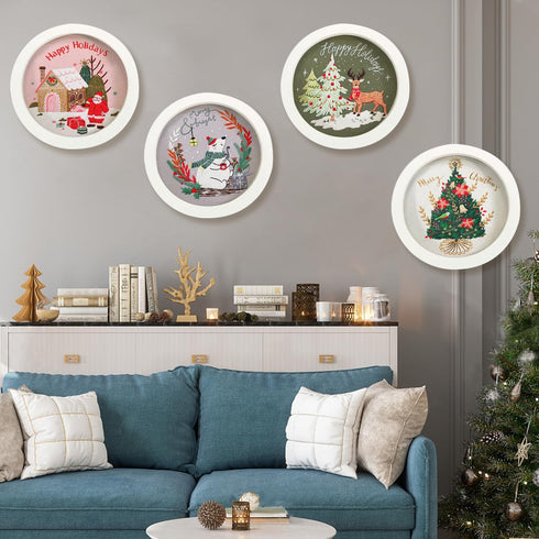 4 Sets Christmas Embroidery Starter Kit with Pattern for Beginners, Embroidery Kits with Christmas Pattern, Cross Stitch Set with 4 Plastic Embroi...