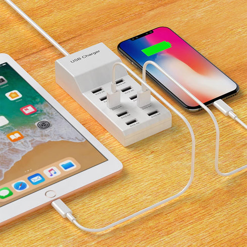USB Wall Charger 60W USB Charging Station for Multiple Devices Smart Charging Power Hub for Multiple Devices 10 Port Desktop Charger Charging Stat...