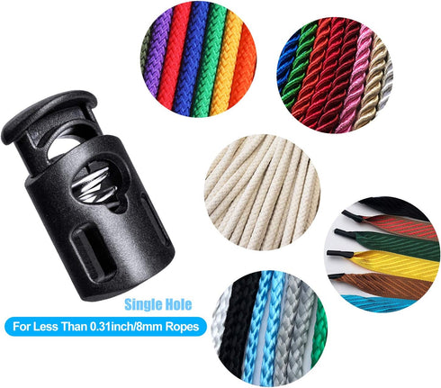 100 Pcs Plastic Cord Locks Single Hole Spring Toggle Stopper Cord Stops Fastener Toggles for Drawstrings, Paracord, Shoelaces, Bags, Clothing, and...