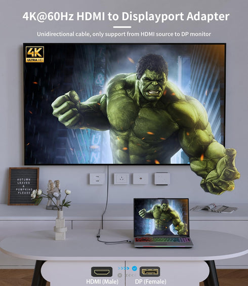 HDMI to Displayport Adapter, 4K@60Hz Active HDMI Male to DP Female Converter Adapter High Speed HDCP 2.2 Cable for PC,NVIDIA,AMD,NS,PS4/5,Xbox One...