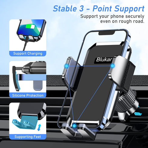 Car Phone Holder Mount, Super Stable Air Vent Cell Phone Car Mount with 2024 Newest Metal Hook Clip, 360° Rotation,One Button Release for iPhone, ...